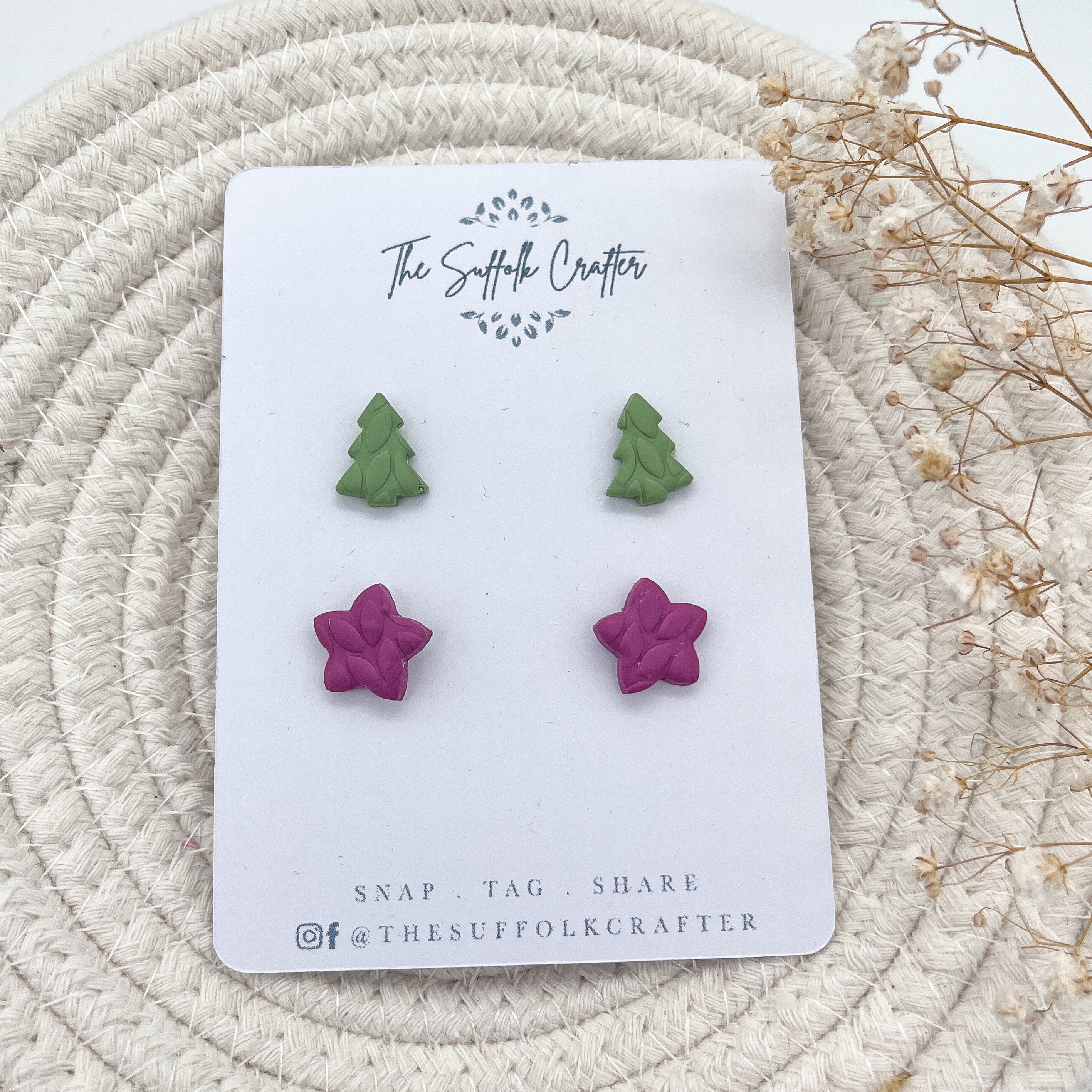 2 Pairs of Christmas Tree and Star Stud Earrings