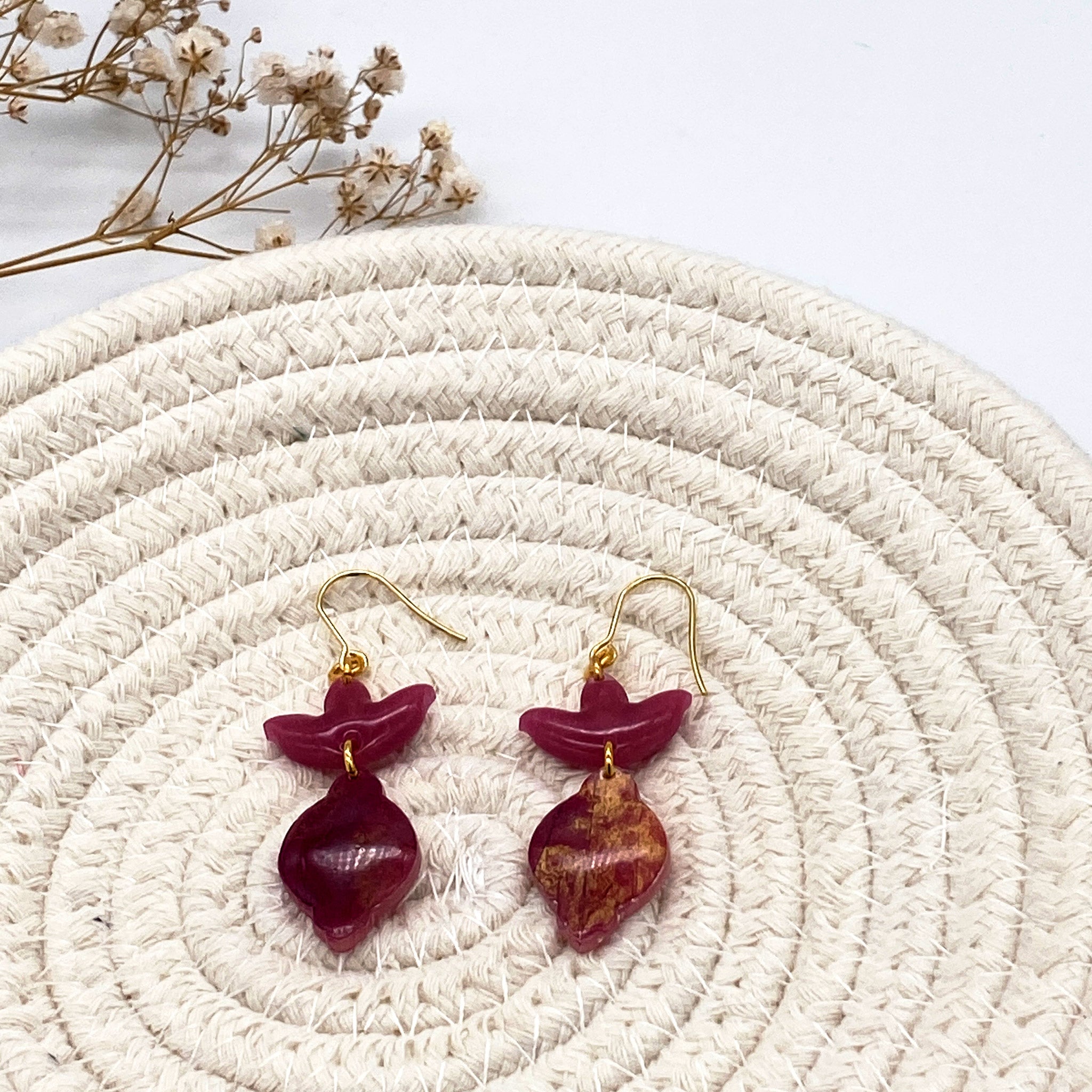 Deep Pink Small Double Drop Earrings - The Suffolk Crafter