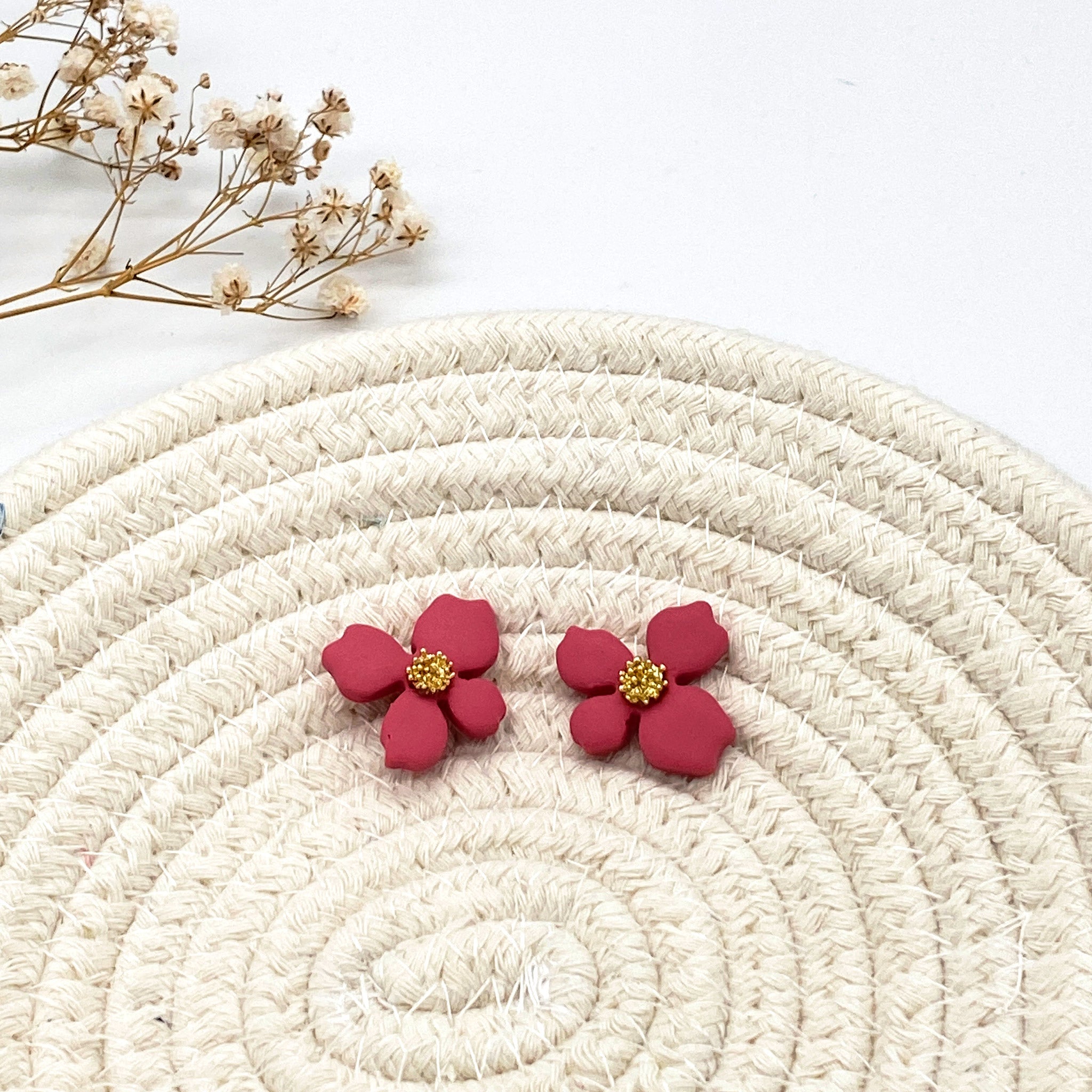 Deep Pink Flower Shaped Stud Earrings - The Suffolk Crafter