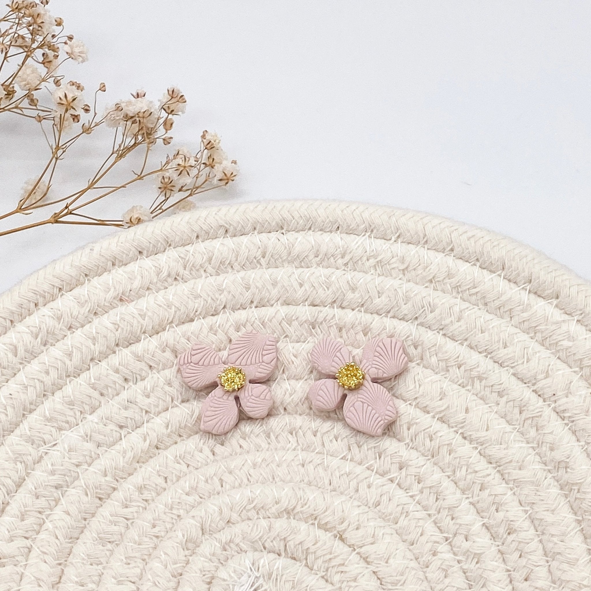 Pale Pink Flower Shaped Stud Earrings - The Suffolk Crafter